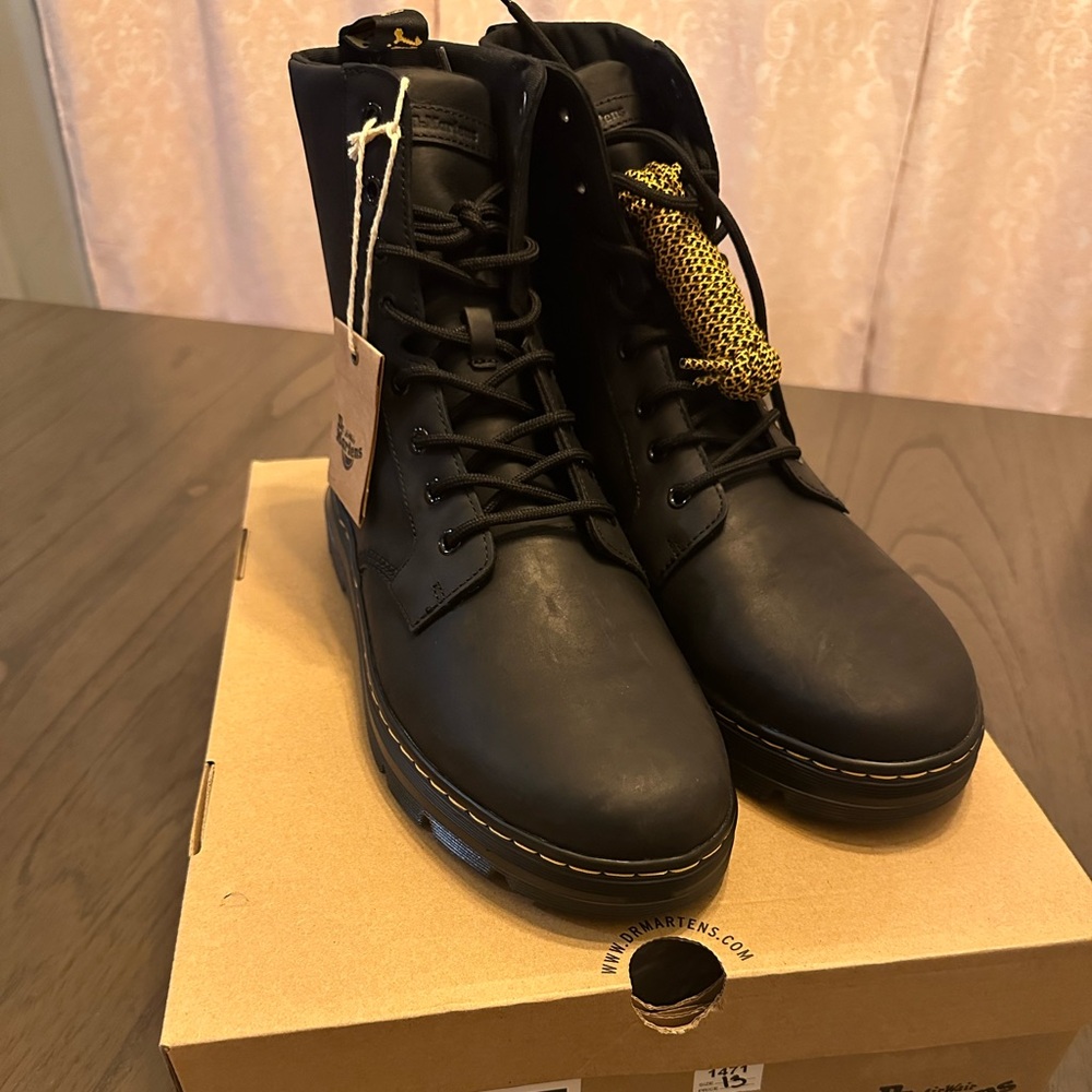 Dr Martens Unisex Boots Black Combat Leather Lace Up Zavala AW004 Mens 12 Wo 13